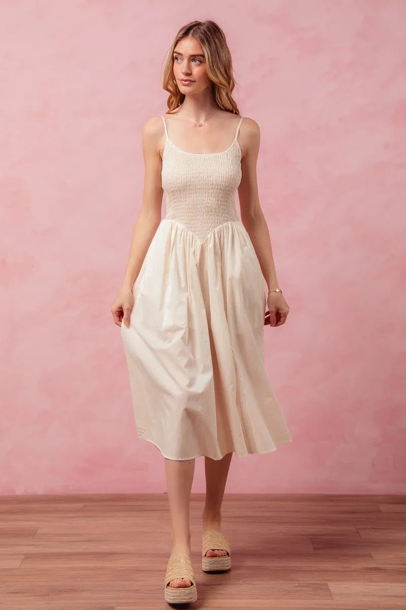 SO ME Smocked Sleeveless Casual Everyday Dress With Slit - Blu Lotus Boutique