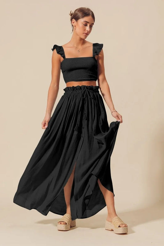 SO ME Smocked Top and Flowy Maxi Skirt Set - Blu Lotus Boutique