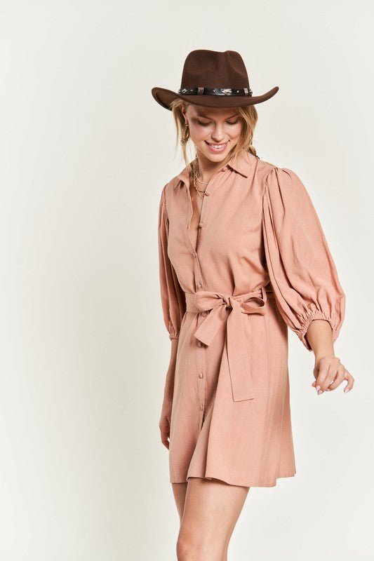 SOLID BUTTON DOWN DRESS PLUS JBJ1004P - Blu Lotus Boutique