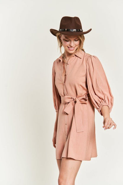 SOLID BUTTON DOWN DRESS PLUS JBJ1004P - Blu Lotus Boutique