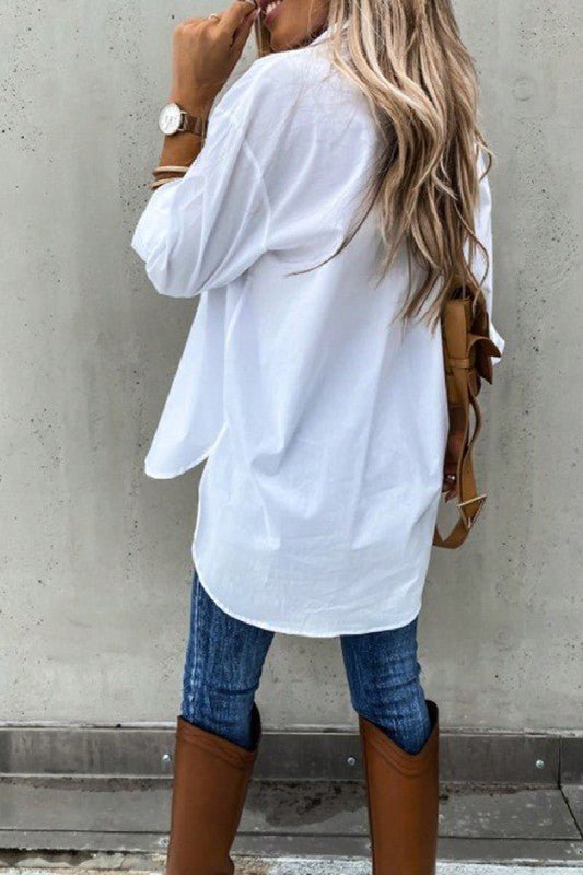 Solid Button Up Pockets Long Sleeves Blouse - Blu Lotus Boutique