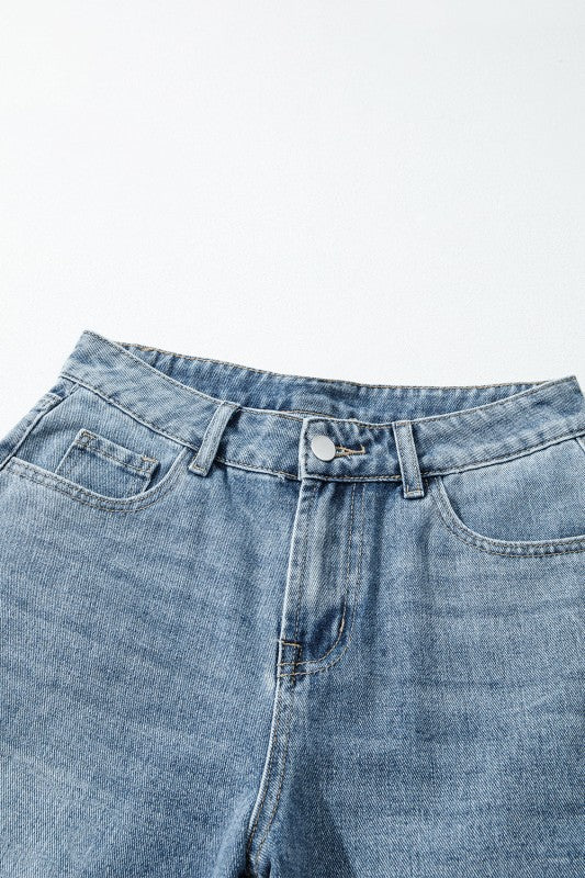 Solid Denim Embroidered Wide Leg Jeans - Blu Lotus Boutique