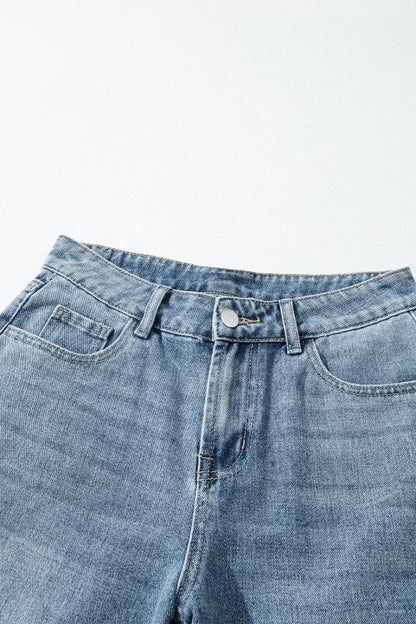 Solid Denim Embroidered Wide Leg Jeans - Blu Lotus Boutique