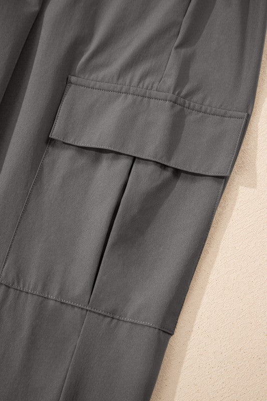 Solid Elastic High Waist Pocketed Cargo Jogger Pan - Blu Lotus Boutique
