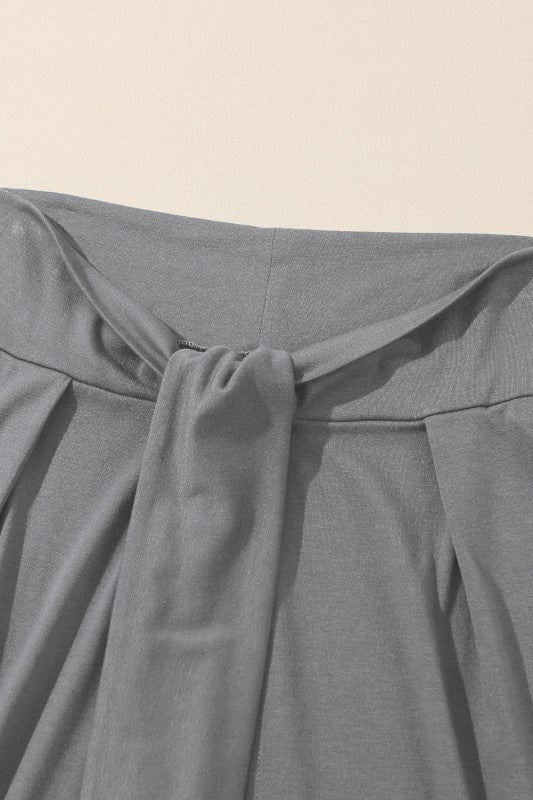 Solid Knotted Drop Waist Split Leg Pants - Blu Lotus Boutique