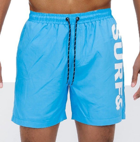 Solid Lined Beach Swim Text Swim Shorts - Blu Lotus Boutique