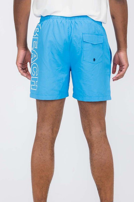 Solid Lined Beach Swim Text Swim Shorts - Blu Lotus Boutique