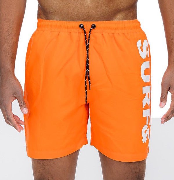 Solid Lined Beach Swim Text Swim Shorts - Blu Lotus Boutique