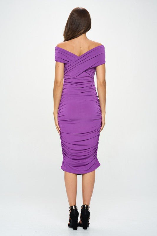 Solid Off Shoulder Midi Bodycon Dress - Blu Lotus Boutique