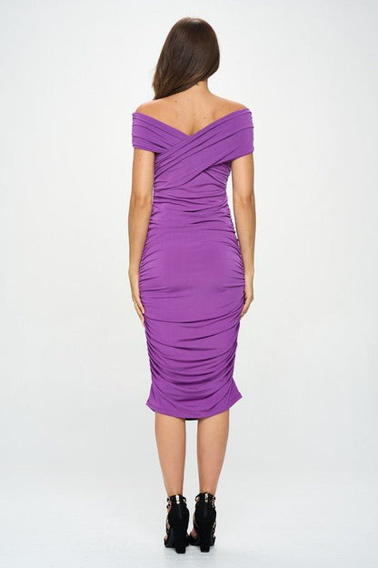 Solid Off Shoulder Midi Bodycon Dress - Blu Lotus Boutique