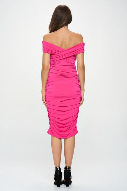 Solid Off Shoulder Midi Bodycon Dress - Blu Lotus Boutique