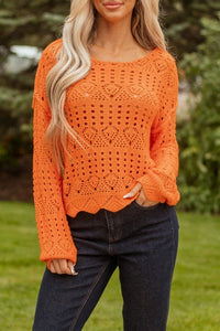 Solid Open Crochet Scallop Edge Sweater - Blu Lotus Boutique