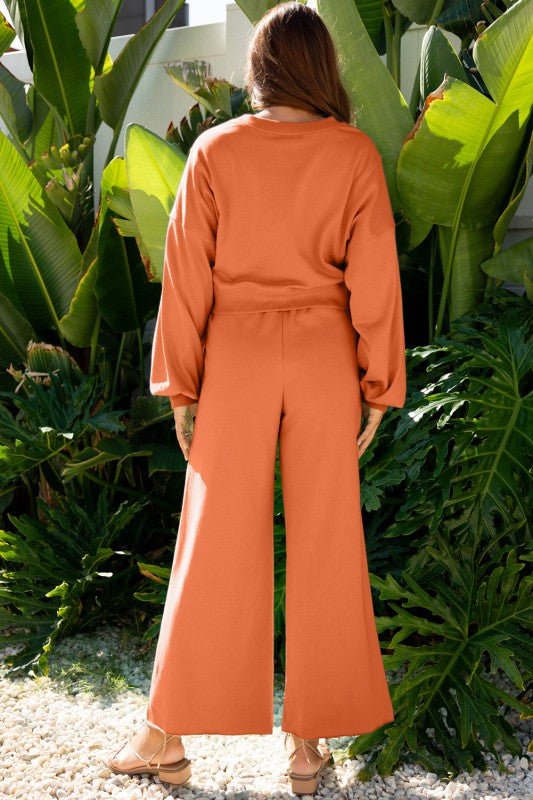 Solid Puff Sleeve Top and Drawstring Pants Set - Blu Lotus Boutique