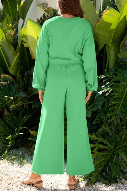 Solid Puff Sleeve Top and Drawstring Pants Set - Blu Lotus Boutique