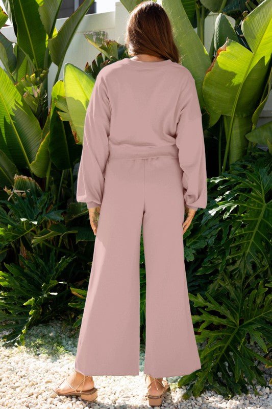 Solid Puff Sleeve Top and Drawstring Pants Set - Blu Lotus Boutique