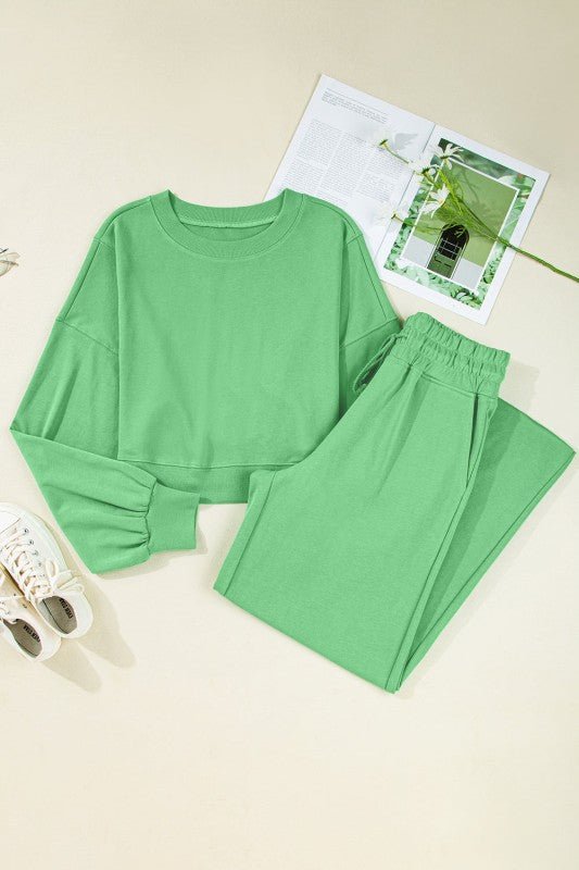 Solid Puff Sleeve Top and Drawstring Pants Set - Blu Lotus Boutique
