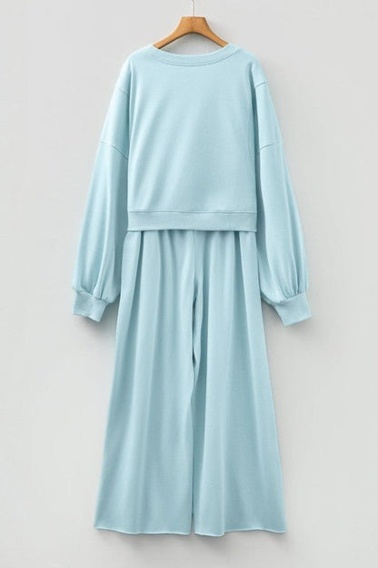 Solid Puff Sleeve Top and Drawstring Pants Set - Blu Lotus Boutique