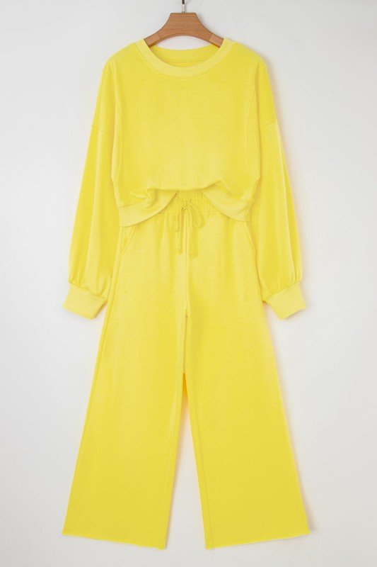 Solid Puff Sleeve Top and Drawstring Pants Set - Blu Lotus Boutique