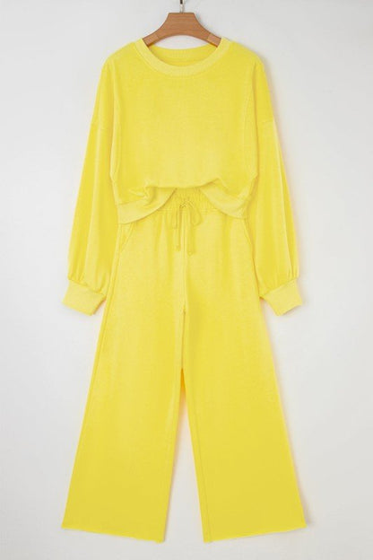 Solid Puff Sleeve Top and Drawstring Pants Set - Blu Lotus Boutique