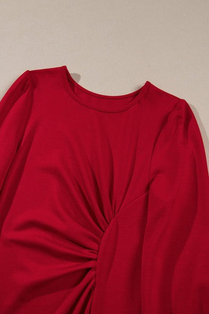 Solid Ruched Long Sleeve Midi Dress - Blu Lotus Boutique