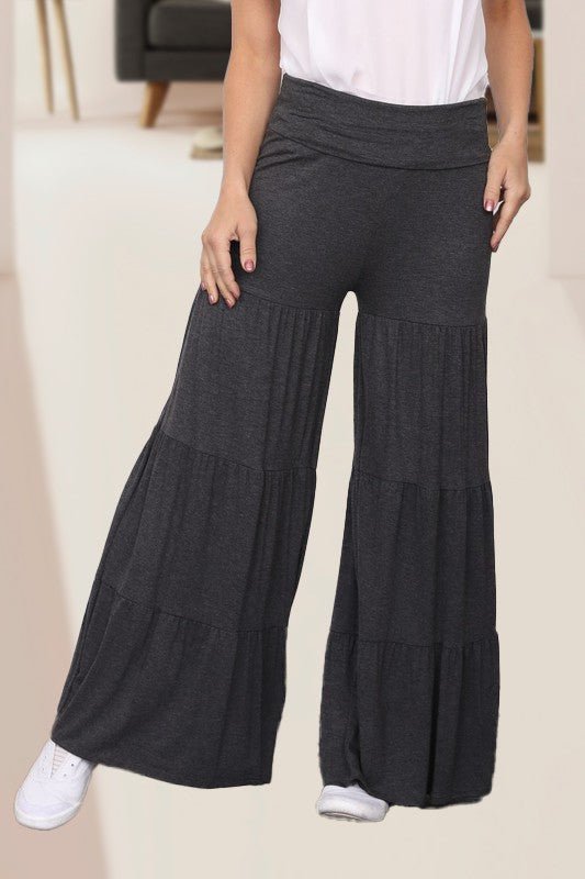 Solid Tiered Wide Leg Pants - Blu Lotus Boutique