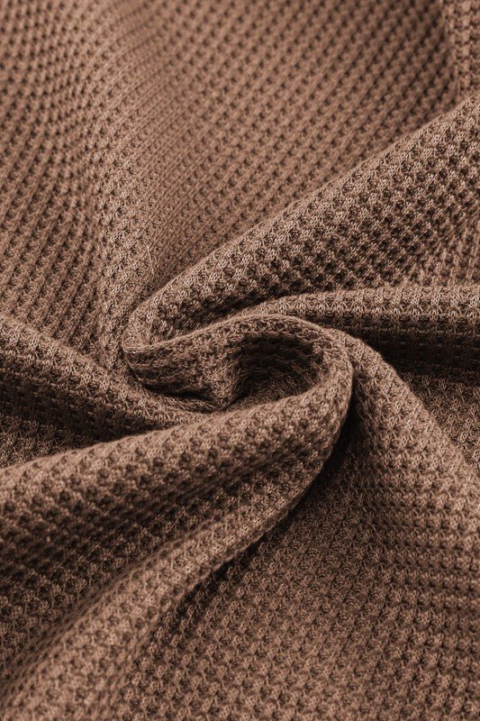 Solid Waffle Knit Round Neck Long Sleeve Top - Blu Lotus Boutique