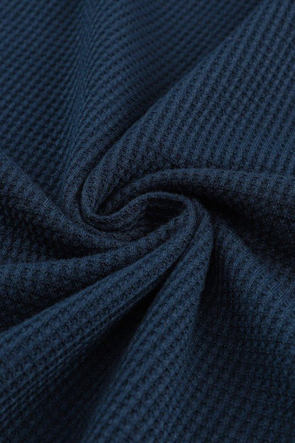 Solid Waffle Knit Round Neck Long Sleeve Top - Blu Lotus Boutique