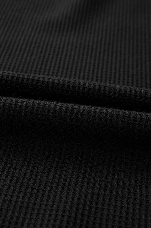 Solid Waffle Knit Round Neck Long Sleeve Top - Blu Lotus Boutique