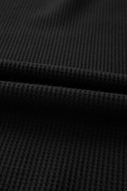 Solid Waffle Knit Round Neck Long Sleeve Top - Blu Lotus Boutique