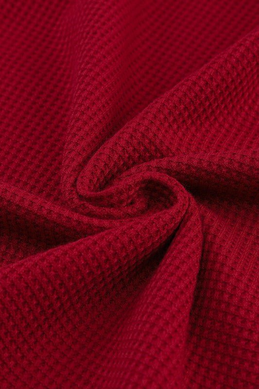 Solid Waffle Knit Round Neck Long Sleeve Top - Blu Lotus Boutique