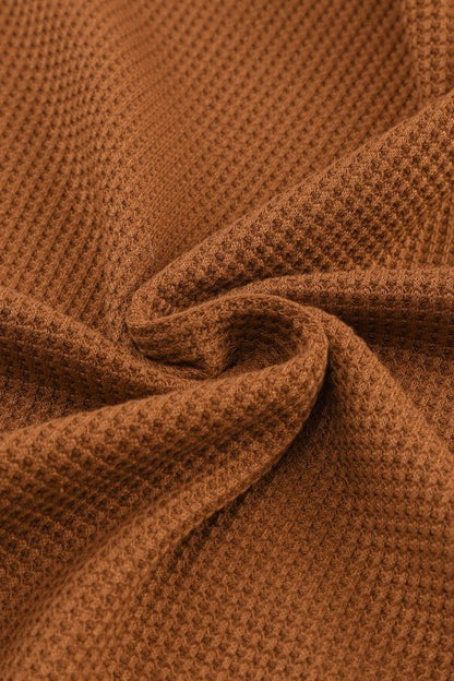 Solid Waffle Knit Round Neck Long Sleeve Top - Blu Lotus Boutique