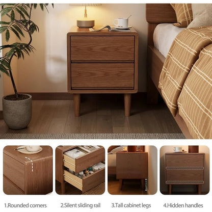 Solid Wood Nightstand, Walnut Nightstand with Drawers Mid Century Modern Night Stand,Wood Night Stands,Small Bedside Table for B - Blu Lotus Boutique