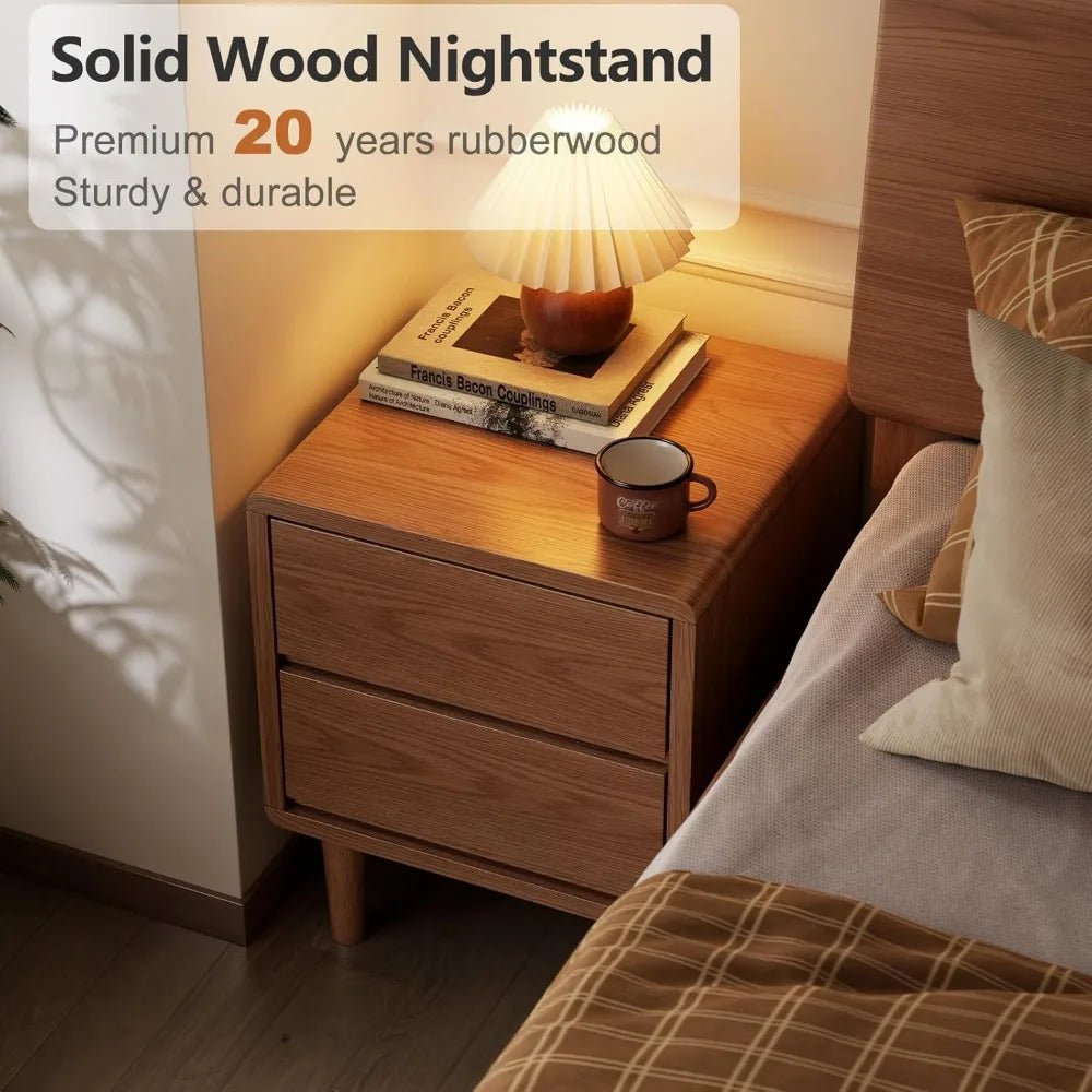 Solid Wood Nightstand, Walnut Nightstand with Drawers Mid Century Modern Night Stand,Wood Night Stands,Small Bedside Table for B - Blu Lotus Boutique
