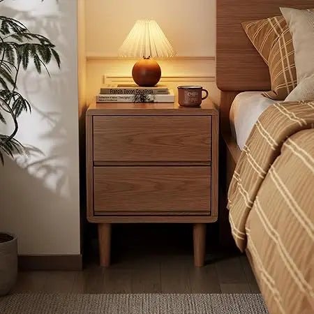 Solid Wood Nightstand, Walnut Nightstand with Drawers Mid Century Modern Night Stand,Wood Night Stands,Small Bedside Table for B - Blu Lotus Boutique