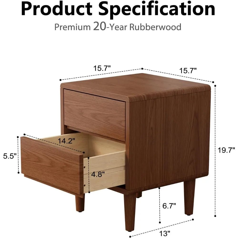 Solid Wood Nightstand, Walnut Nightstand with Drawers Mid Century Modern Night Stand,Wood Night Stands,Small Bedside Table for B - Blu Lotus Boutique