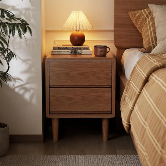 Solid Wood Nightstand, Walnut Nightstand with Drawers Mid Century Modern Night Stand,Wood Night Stands,Small Bedside Table for B - Blu Lotus Boutique