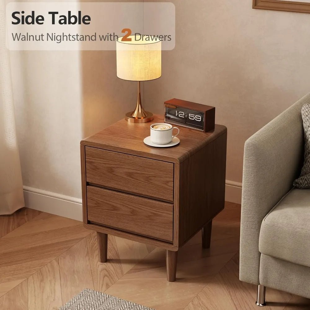 Solid Wood Nightstand, Walnut Nightstand with Drawers Mid Century Modern Night Stand,Wood Night Stands,Small Bedside Table for B - Blu Lotus Boutique