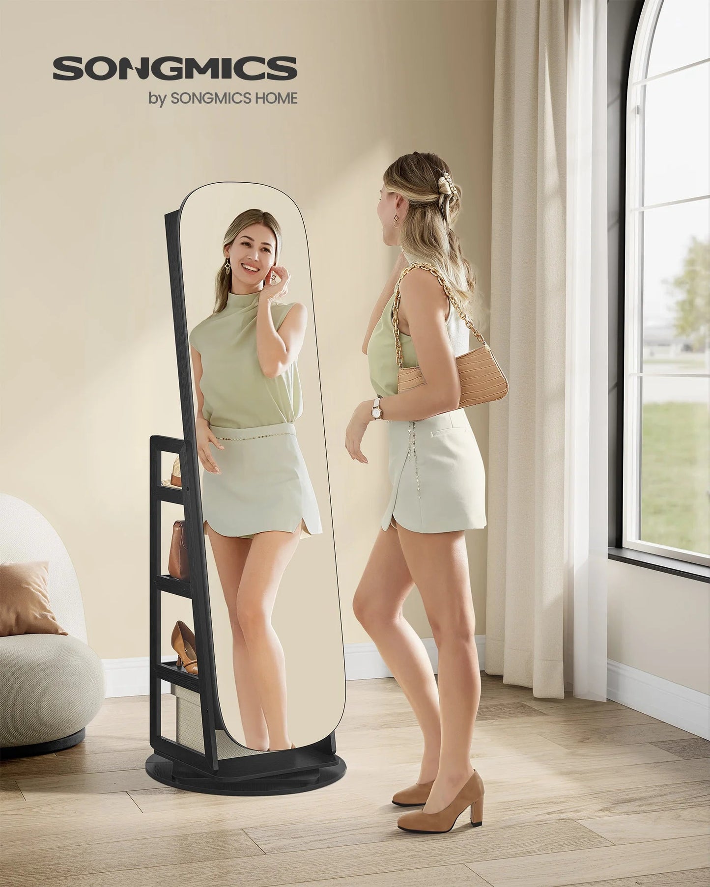 SONGMICS LED Jewelry Cabinet, 360° Swivel Jewelry Organizer, Lockable Mirror Jewelry Cabinet Standing - Blu Lotus Boutique