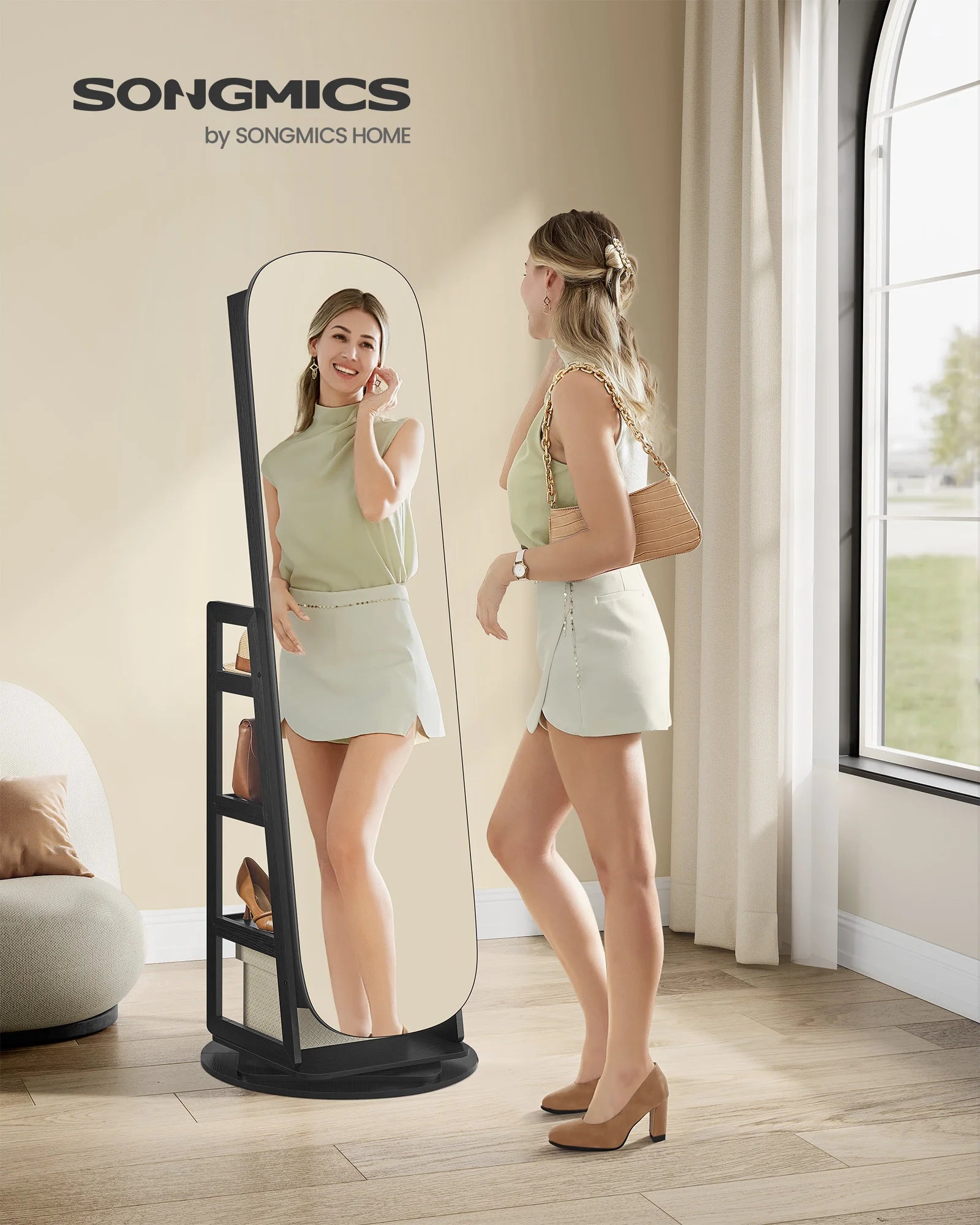 SONGMICS LED Jewelry Cabinet, 360° Swivel Jewelry Organizer, Lockable Mirror Jewelry Cabinet Standing - Blu Lotus Boutique