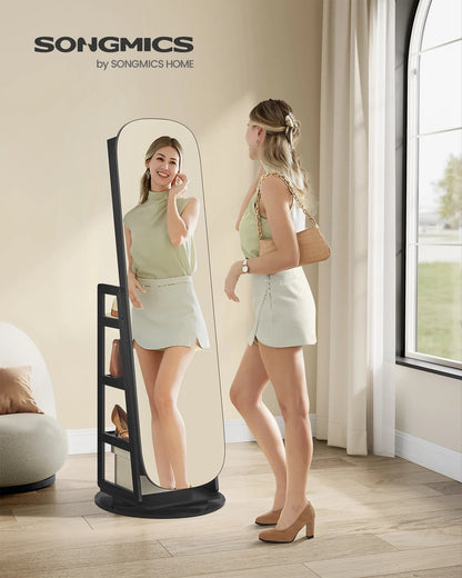 SONGMICS LED Jewelry Cabinet, 360° Swivel Jewelry Organizer, Lockable Mirror Jewelry Cabinet Standing - Blu Lotus Boutique