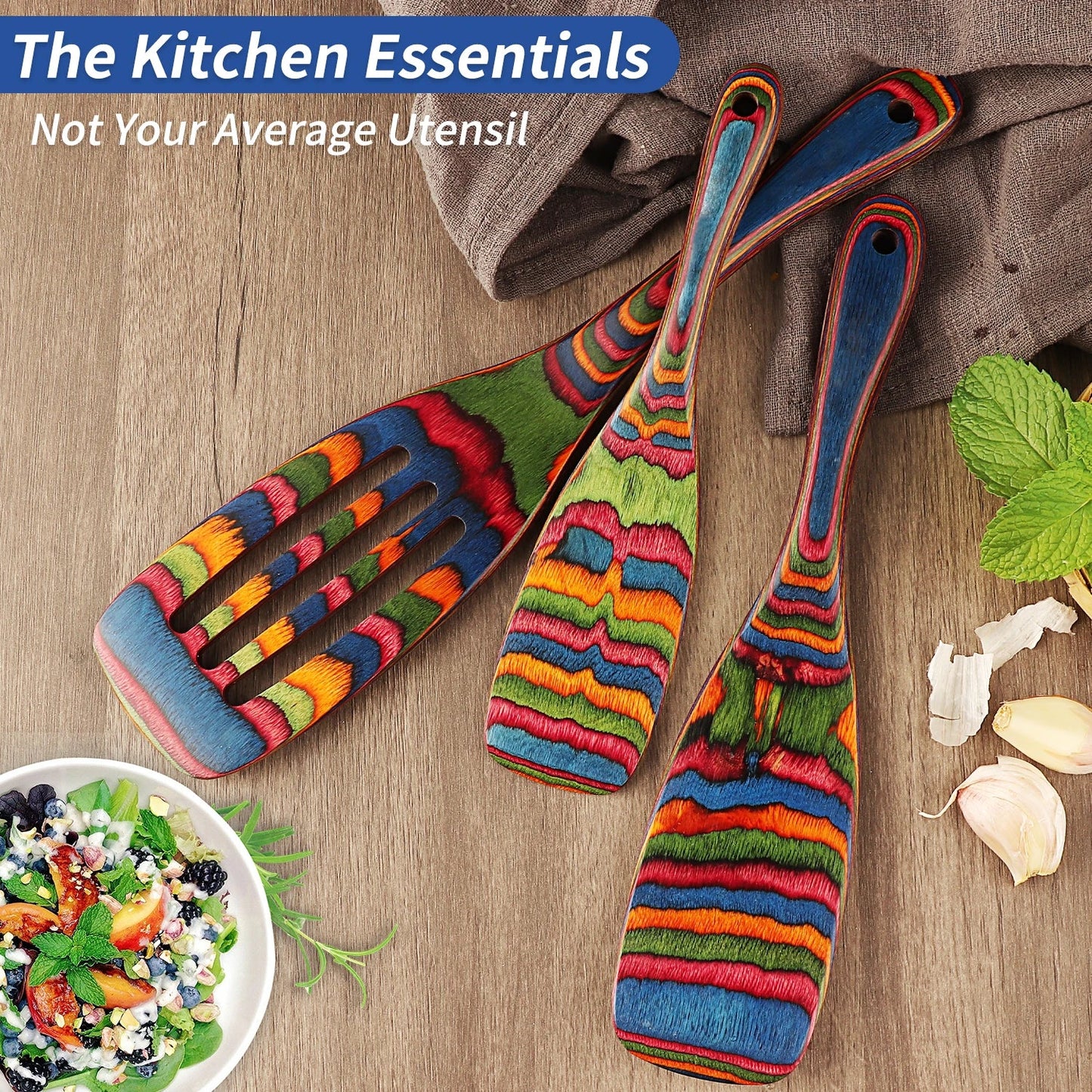 Spurtle Set, Wooden Utensils for Cooking, Pakkawood Kitchen Cooking Utensils Set, Apartment Essentials Serving Spatula spoon - Blu Lotus Boutique