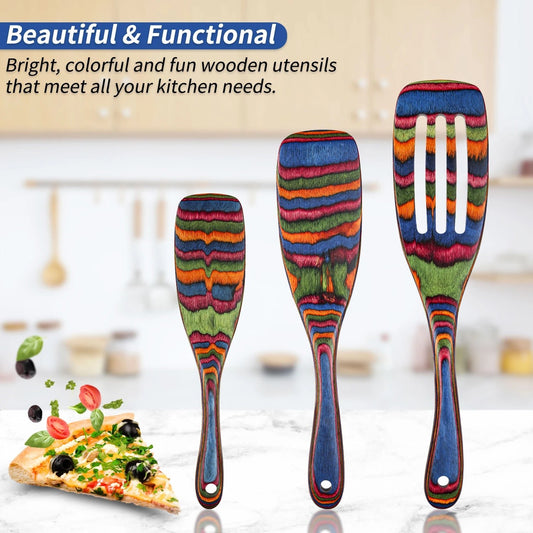 Spurtle Set, Wooden Utensils for Cooking, Pakkawood Kitchen Cooking Utensils Set, Apartment Essentials Serving Spatula spoon - Blu Lotus Boutique