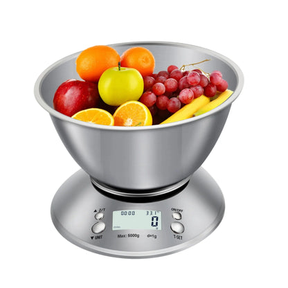 Stainless Steel Kitchen Scale with Tray, Hd LCD Digital Display, Automatic Shutdown, Accuracy 1g,max Weighing 5kg - Blu Lotus Boutique