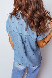 Star Denim Double Chest Pocket Short Sleeve Shirt - Blu Lotus Boutique