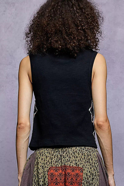 Star Patch V - Neck Cropped Ribbed Tank - Blu Lotus Boutique