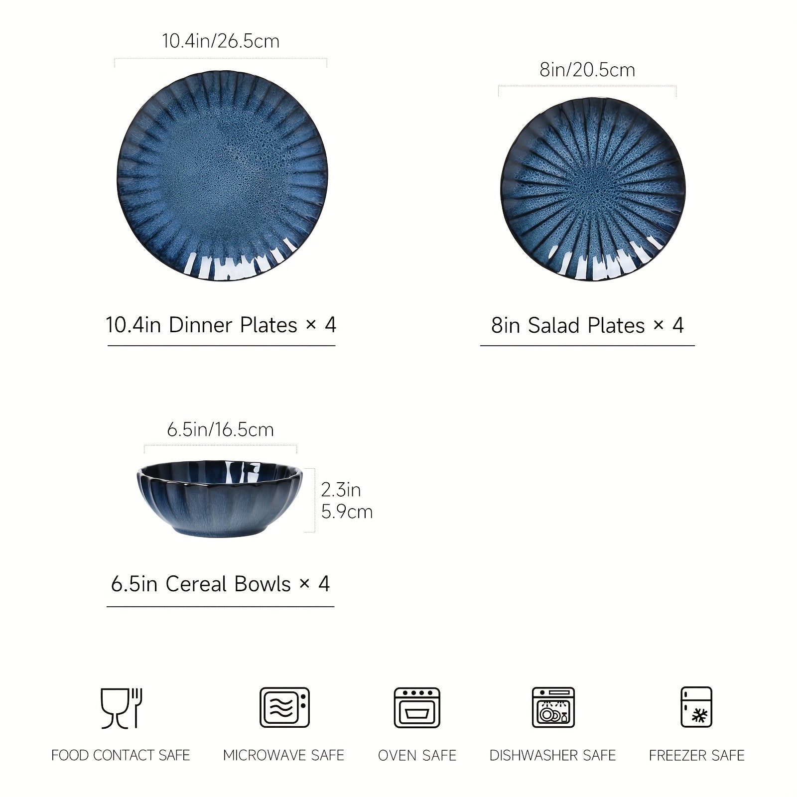 Starry Blue Reactive Glaze 12pc Dinnerware Set - Blu Lotus Boutique