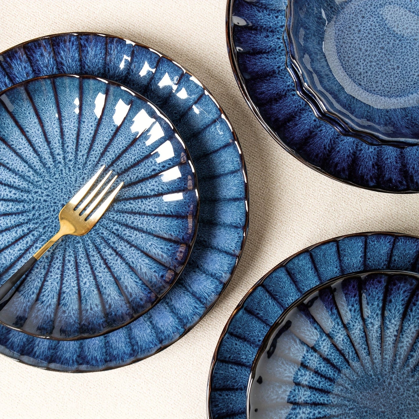 Starry Blue Reactive Glaze 12pc Dinnerware Set - Blu Lotus Boutique