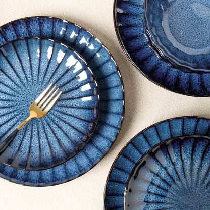 Starry Blue Reactive Glaze 12pc Dinnerware Set - Blu Lotus Boutique