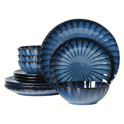 Starry Blue Reactive Glaze 12pc Dinnerware Set - Blu Lotus Boutique
