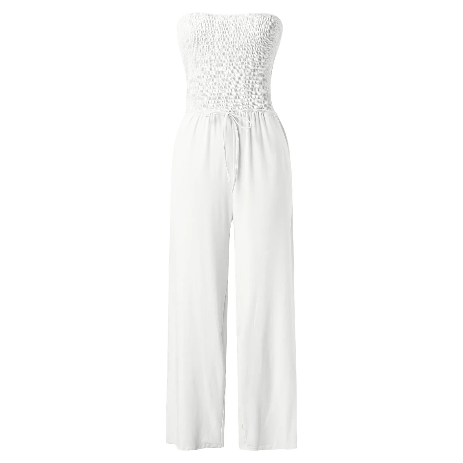 Strapless Ruched LaceUp WideLeg Jumpsuit for Chic Streetwear - Blu Lotus Boutique